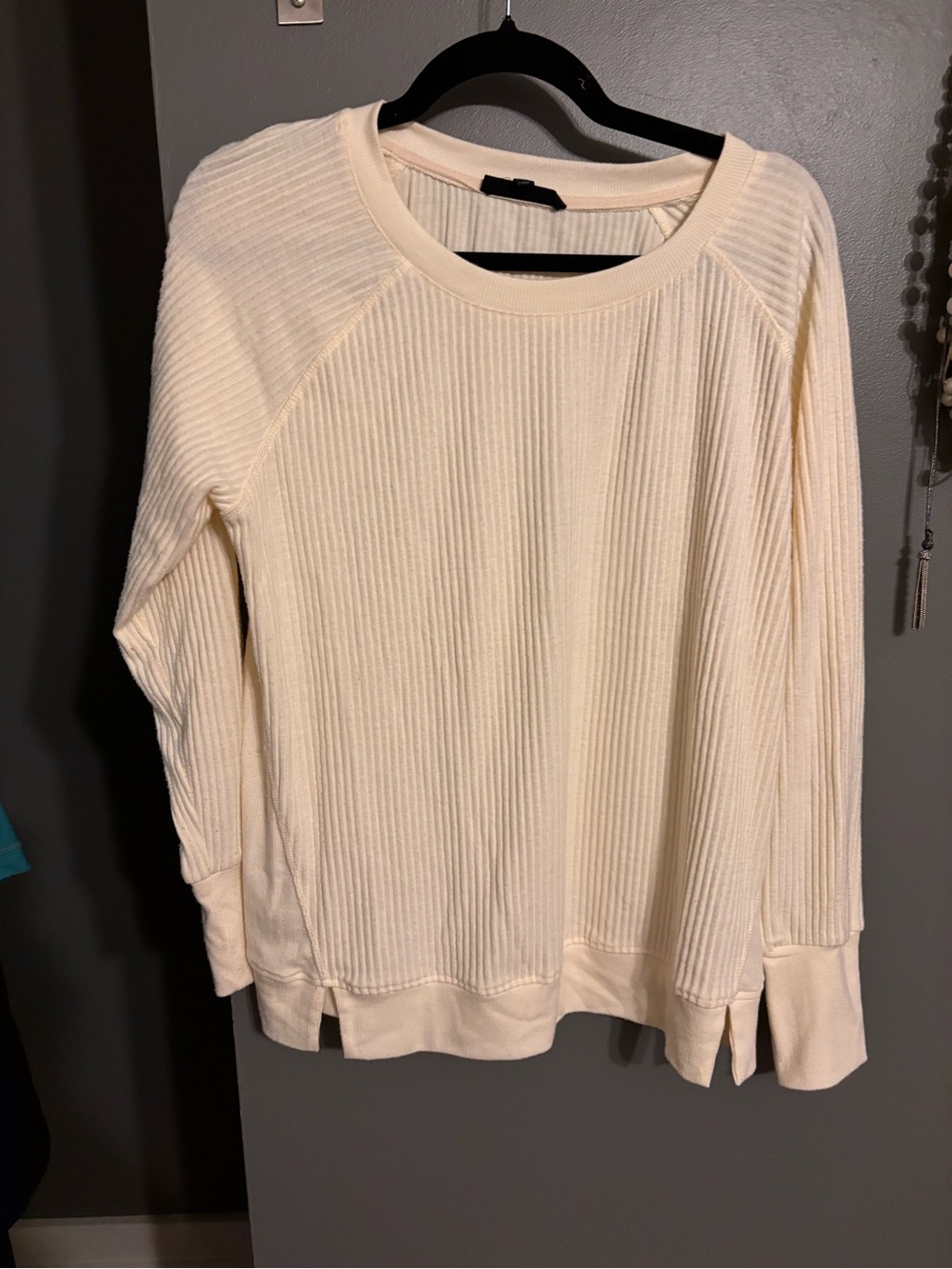 Jane and Delancey Cream Ribbed Crewneck Sweater